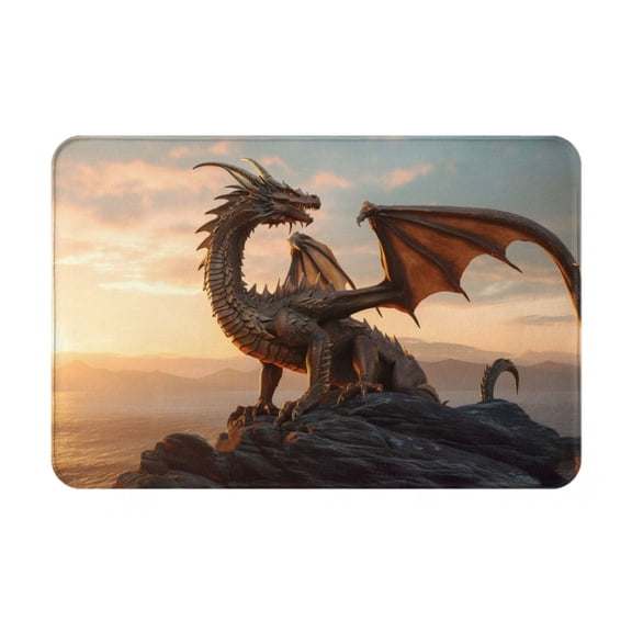 Rateoe Sky Sunset Bronze Dragon Pattern Flannel Door Mat Indoor Outdoor Entrance, Waterproof All-Weather Doormat,Fade Resistant, Low Profile Entryway Mat 16x24in