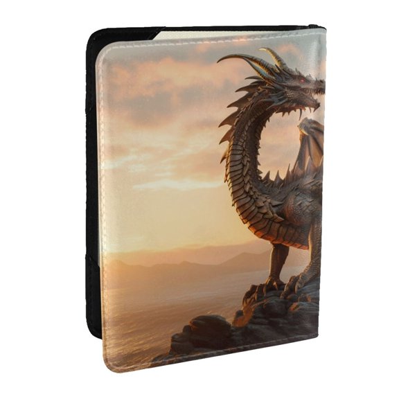 Rateoe Sky Sunset Bronze Dragon Pattern Passport Holder Wallet Leather Mulit-purpose Travel Wallet Credit Cards Case ,Passport Cover for Women Men-6.5 in