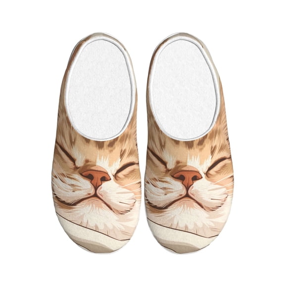 Rateoe Sleeping Cat In Blanket Print Women's Men's Cotton Knit Slippers Lightweight Memory Foam Indoor House Shoes with Anti-Skid Sole-35/36