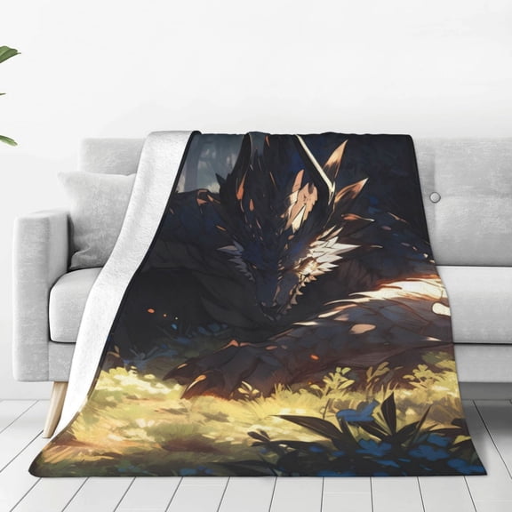 Rateoe Sleeping Dragon In Forest Print Fuzzy Fleece Throw Blanket Extra Large,Super Soft,Fluffy and Warm Blankets for Couch,Bed,All Season Use (60"x50")