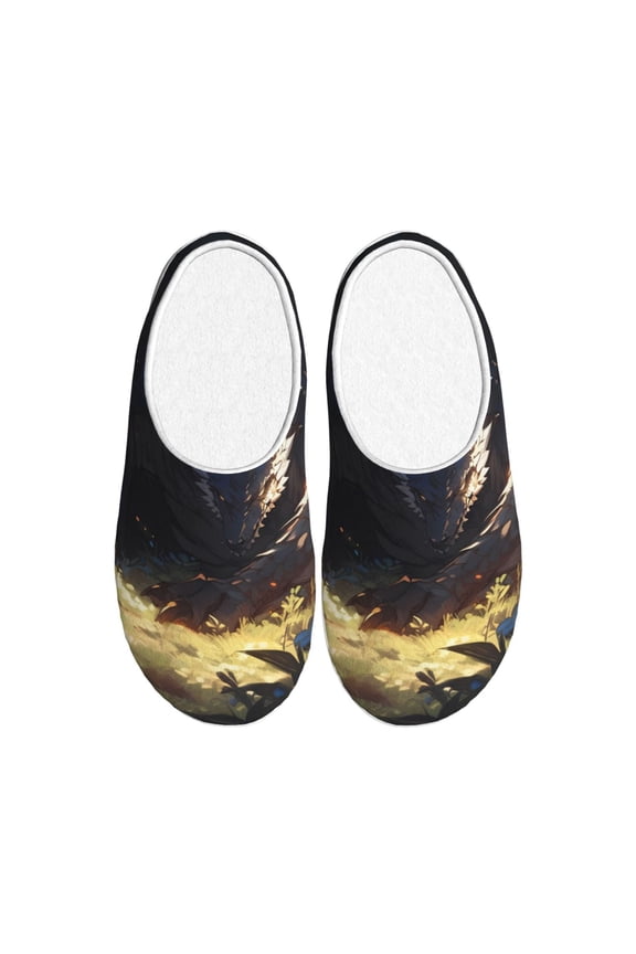Sleeping Dragon In Forest Print Women's Men's Cotton Knit Slippers Lightweight Memory Foam Indoor House Shoes with Anti-Skid Sole-39/40