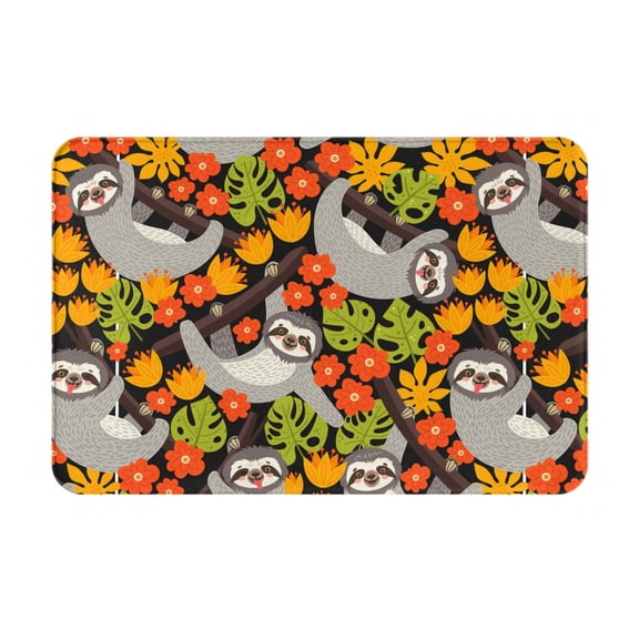 Rateoe Sloth on the Branch Pattern Flannel Door Mat Indoor Outdoor Entrance, Waterproof All-Weather Doormat,Fade Resistant, Low Profile Entryway Mat 16x24in