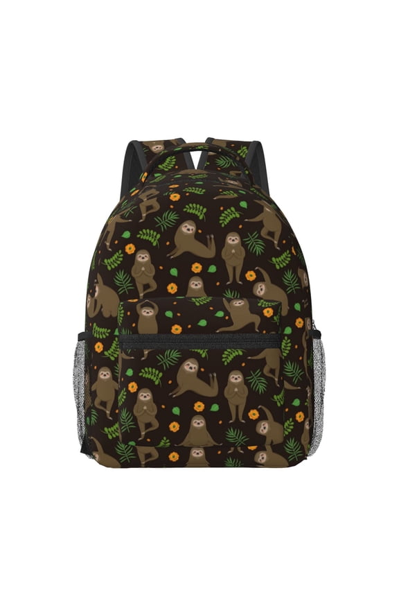 Sloth Doing Yoga Pattern Durable Student Backpack Laptop Bag- Ergonomic Design, Waterproof Twill Fabric - Ideal for School, Travel, and Outdoor Activities