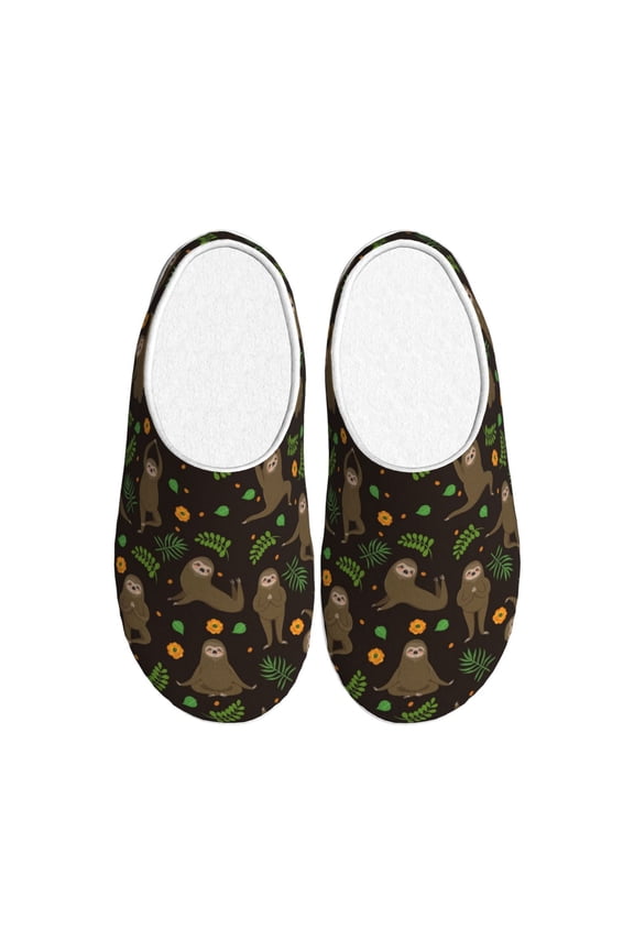 Sloth Doing Yoga Print Women's Men's Cotton Knit Slippers Lightweight Memory Foam Indoor House Shoes with Anti-Skid Sole-44/45