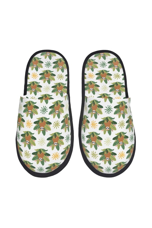 Sloth Sitting Tropical Leaves Pattern Fuzzy Slippers Fuzzy Soft House Slippers Plush Furry Warm Cozy Open Toe Fluffy Home Shoes-Large