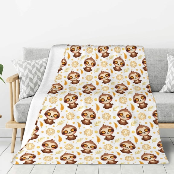 Rateoe Sloth Yoga Pattern Flannel Throw Blanket, Ultra-soft Blanket for Bed, Couch, Car, Hypoallergenic Anti-pilling blanket-60"x50"(Vertical)