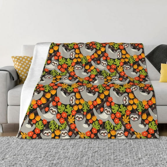 Rateoe Sloth on the Branch Pattern Flannel Throw Blanket, Ultra-soft Blanket for Bed, Couch, Car, Hypoallergenic Anti-pilling blanket-