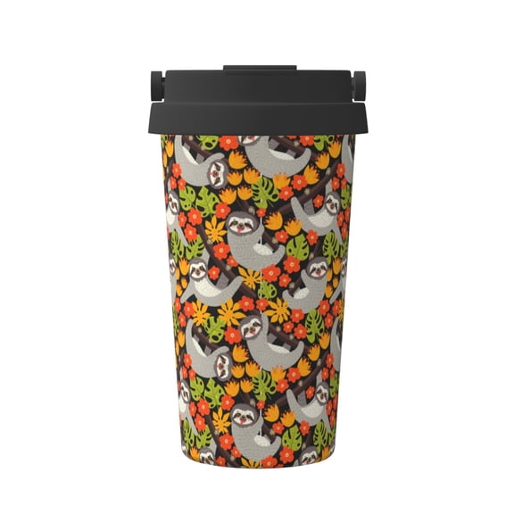 Rateoe Sloth on the Branch Pattern Travel Coffee Mug Tumbler with Flip Lid | Reusable Insulated Stainless Steel Cold Brew Iced Coffee Cup Thermos