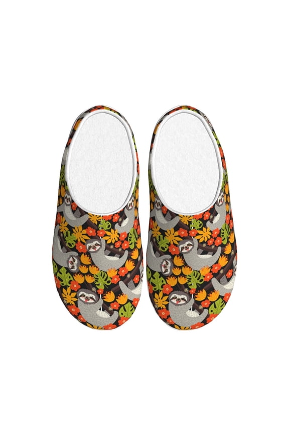 Sloth on the Branch Print Women's Men's Cotton Knit Slippers Lightweight Memory Foam Indoor House Shoes with Anti-Skid Sole-44/45