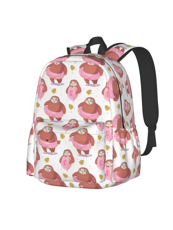 Sloth with Donuts1 Pattern Student Backpack,Backpack for School,Lightweight Bag,Travel Backpack,Outdoor Backpack,Large Capacity Backpack