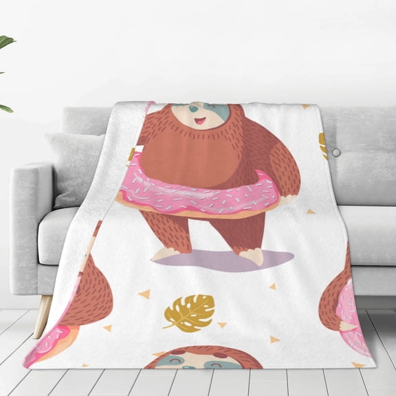 Rateoe Sloth with Donuts1 Print Fuzzy Fleece Throw Blanket Extra Large,Super Soft,Fluffy and Warm Blankets for Couch,Bed,All Season Use (60"x50")