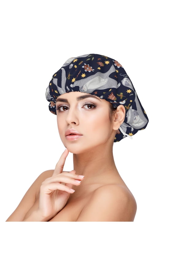 Sloths Dancing Pattern Silk Satin Hair Bonnet for Sleeping, Adjustable Sleep Cap Turban for Women , Curly Straight Hair Long Large Braid