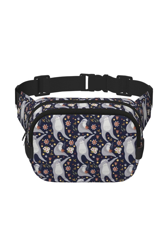 Sloths Dancing Print Fanny Pack Belt Bag for Women and Men, Square Double-Layer Waterproof Waist Pack with Adjustable Strap for Hiking, Jogging, Cycling