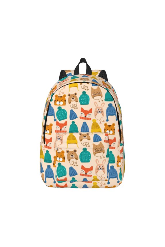 Small Animals with Knit Hat Pattern Pattern Canvas College Laptop Backpack,Travel Daypack,Durable Rucksack Travel Notebook Bag School Backpack Book Bag for Men Women-Small