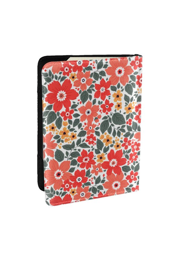 Small Coral Red Flowers Pattern Passport Holder Wallet Leather Mulit-purpose Travel Wallet Credit Cards Case ,Passport Cover for Women Men-6.5 in