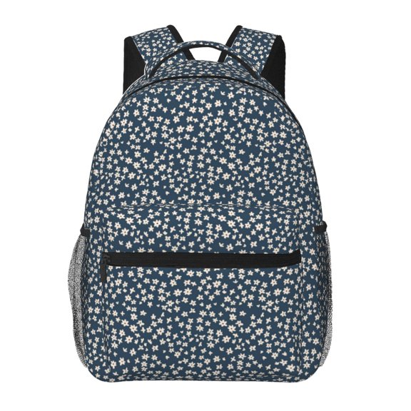 Rateoe Small White Flowers Pattern Casual Backpack for School, Work, Travel Adjustable Straps, Multiple Compartments Ergonomic Design, Fits Laptops and Tablets
