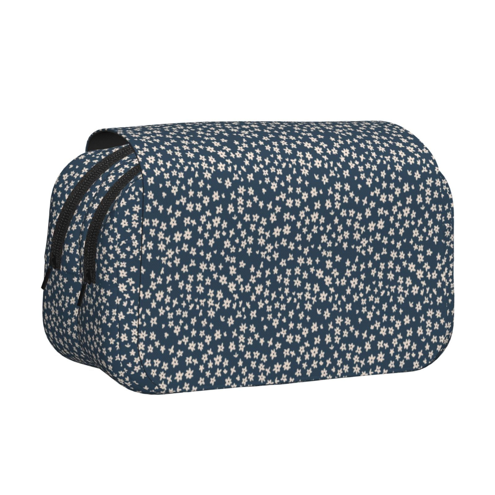 Rateoe Small White Flowers Pattern Double Clamshell Pen Case, Storage Organizer with Two Zipper Compartments– Holds Up to 50 Pencils & Pens