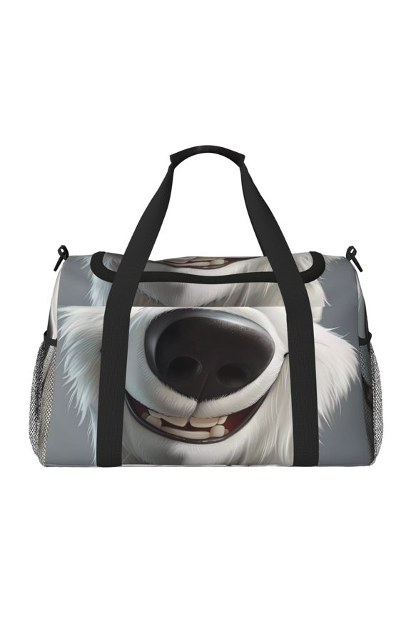Smiling Polar Bear Pattern Gym Bag for Women, Duffle Bag for Travel with Wet Pocket, Carry on Weekender Bags for Women, Water Resistant Travel Bag Duffel Bag