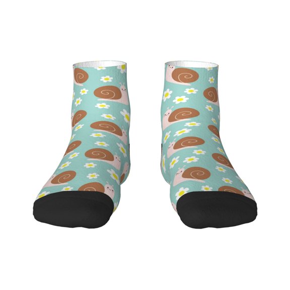 Rateoe Snail And Flower Pattern Quarter Crew Socks,Toe Seamed Ankle Socks,Cotton Cushioned Breathable Athletic Crew Sports Socks
