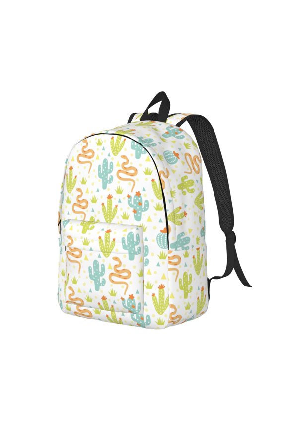 Snake And Cactus Pattern Durable Canvas Backpack for Men & Women – Stylish & Lightweight – Adjustable Straps, Multiple Pockets – Fits 15-17 Inch LaptopsMedium