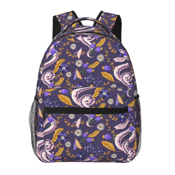 Rateoe Snake And Floral Pattern Casual Backpack for School, Work, Travel Adjustable Straps, Multiple Compartments Ergonomic Design, Fits Laptops and Tablets