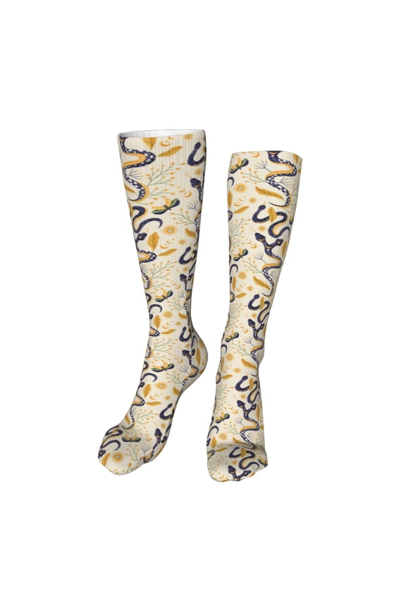 Snake And Floral print Women's Men's Novelty 20in Crew Socks Cotton Socks Knee High Socks for Walking,Running,Nurses,Pregnancy-One Size