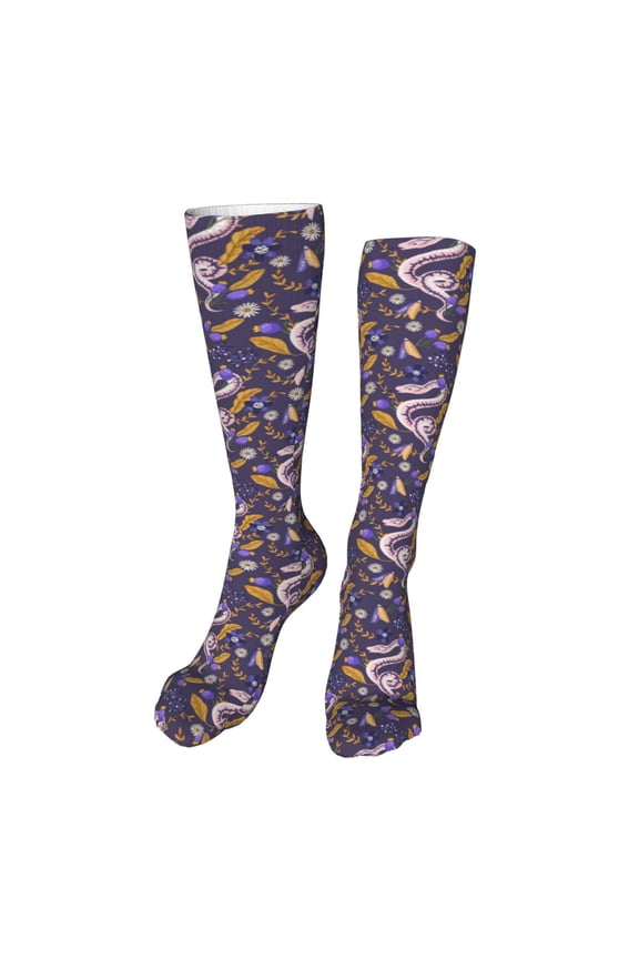 Snake And Floral print Women's Men's Novelty 20in Crew Socks Cotton Socks Knee High Socks for Walking,Running,Nurses,Pregnancy-One Size
