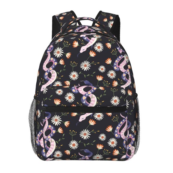 Rateoe Snake And Floral1 Pattern Casual Backpack for School, Work, Travel Adjustable Straps, Multiple Compartments Ergonomic Design, Fits Laptops and Tablets