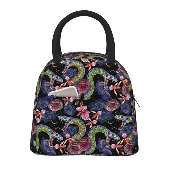 Rateoe Snake And Flower Pattern Lunch Bag Women, Lunch Box, Lunch Bag, Small Leakproof Lunch Tote Large Capacity Reusable Insulated Cooler Lunch Container