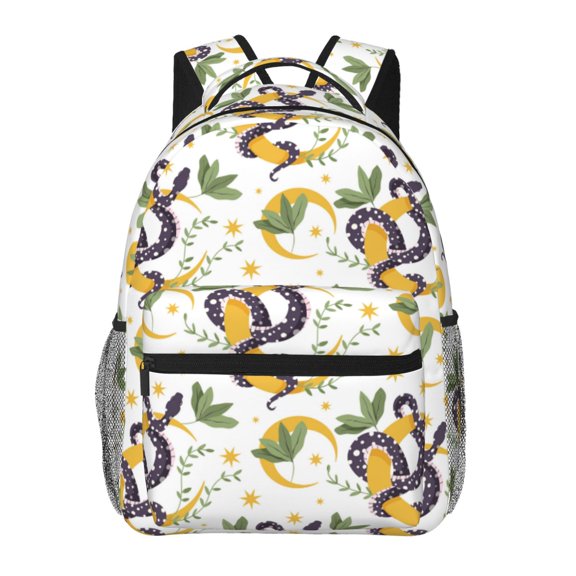 Rateoe Snake And Moon Pattern Casual Backpack for School, Work, Travel Adjustable Straps, Multiple Compartments Ergonomic Design, Fits Laptops and Tablets