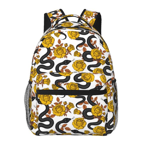 Rateoe Snake And Rose Pattern Casual Backpack for School, Work, Travel Adjustable Straps, Multiple Compartments Ergonomic Design, Fits Laptops and Tablets