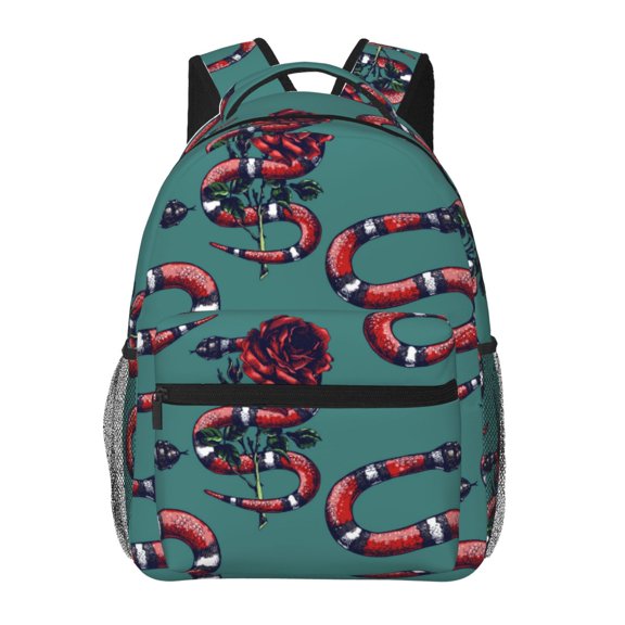 Rateoe Snake And Rose Pattern Casual Backpack for School, Work, Travel Adjustable Straps, Multiple Compartments Ergonomic Design, Fits Laptops and Tablets