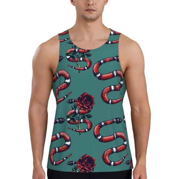 Rateoe Snake And Rose Pattern Sleeveless Gym Shirt Muscle Tee Breathable Workout Shirt Slim-Fit Tank Quick Dry Fit Muscle Tank Top Bodybuilding Sleeveless T Shirt-4X-Large