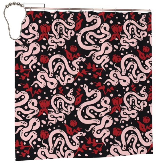 Rateoe Snake And Rose Shower Curtain - Fancy Bathroom Shower Curtain Sets - Waterproof Shower Curtain with Hooks with 12 Plastic Hooks 72x72 Inches