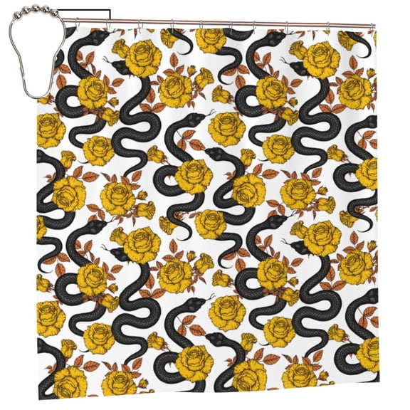 Rateoe Snake And Rose Shower Curtain - Fancy Bathroom Shower Curtain Sets - Waterproof Shower Curtain with Hooks with 12 Plastic Hooks 72x72 Inches
