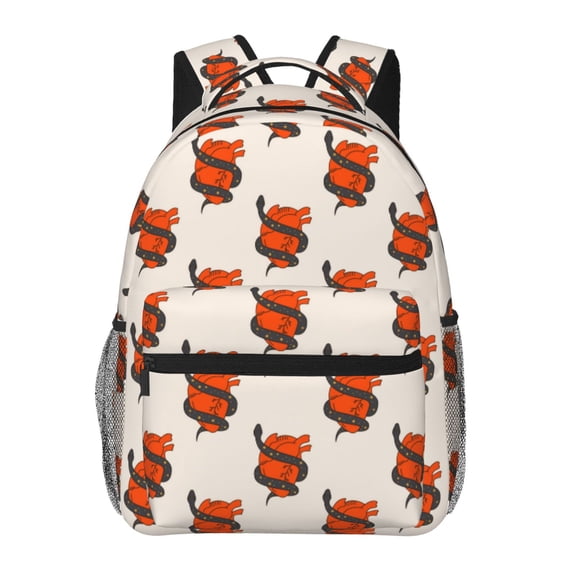 Rateoe Snake Around Heart Pattern Casual Backpack for School, Work, Travel Adjustable Straps, Multiple Compartments Ergonomic Design, Fits Laptops and Tablets