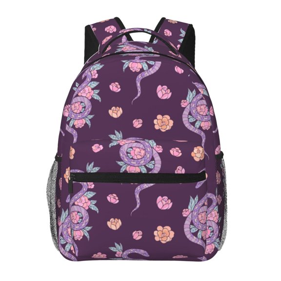Rateoe Snake And Flower Pattern Casual Backpack for School, Work, Travel Adjustable Straps, Multiple Compartments Ergonomic Design, Fits Laptops and Tablets