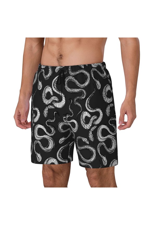 Snake Pattern Men’s Swim Shorts with Compression Liner – Double-Layered Quick-Dry Swimwear, Comfortable & Stretchy Beach Shorts-X-Large
