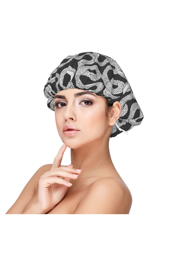 Snake Pattern Silk Satin Hair Bonnet for Sleeping, Adjustable Sleep Cap Turban for Women , Curly Straight Hair Long Large Braid