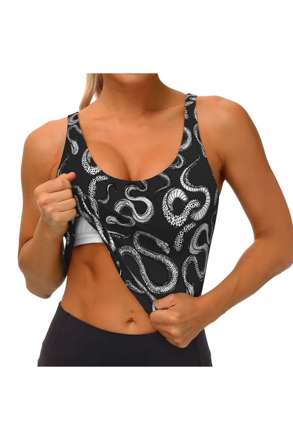 Snake Print Womens' Sports Bras Scoop Neck Sports Vest- Padded U Back Seamless High Impact Support