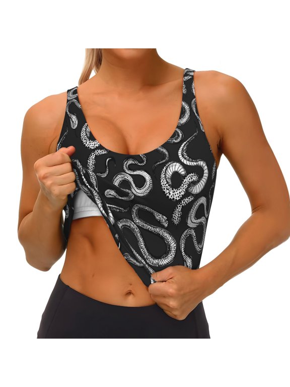 Snake Print Womens' Sports Bras Scoop Neck Sports Vest- Padded U Back Seamless High Impact Support