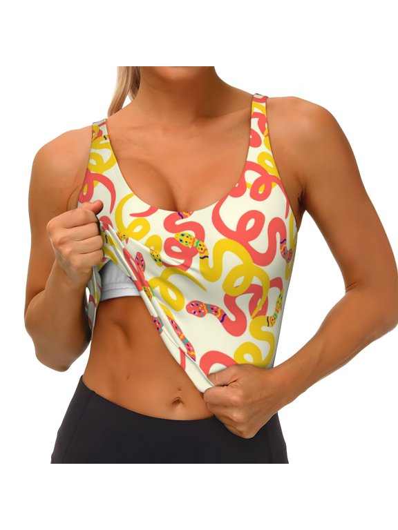 Snake Print Womens' Sports Bras Scoop Neck Sports Vest- Padded U Back Seamless High Impact Support