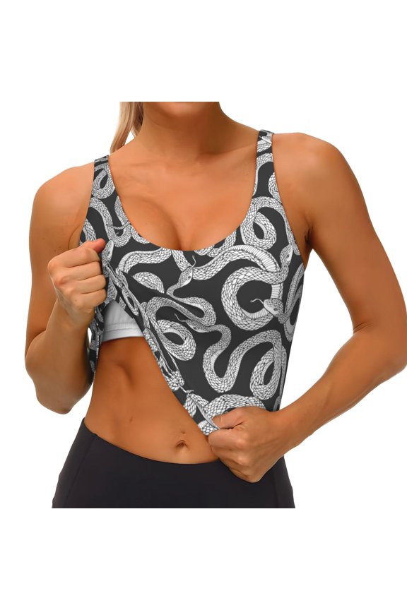 Snake Print Womens' Sports Bras Scoop Neck Sports Vest- Padded U Back Seamless High Impact Support