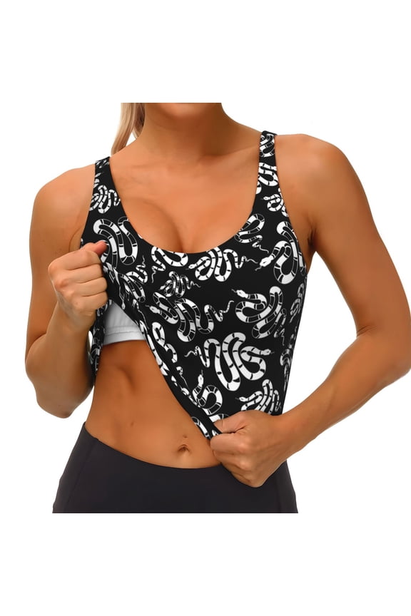 Snake Print Womens' Sports Bras Scoop Neck Sports Vest- Padded U Back Seamless High Impact Support