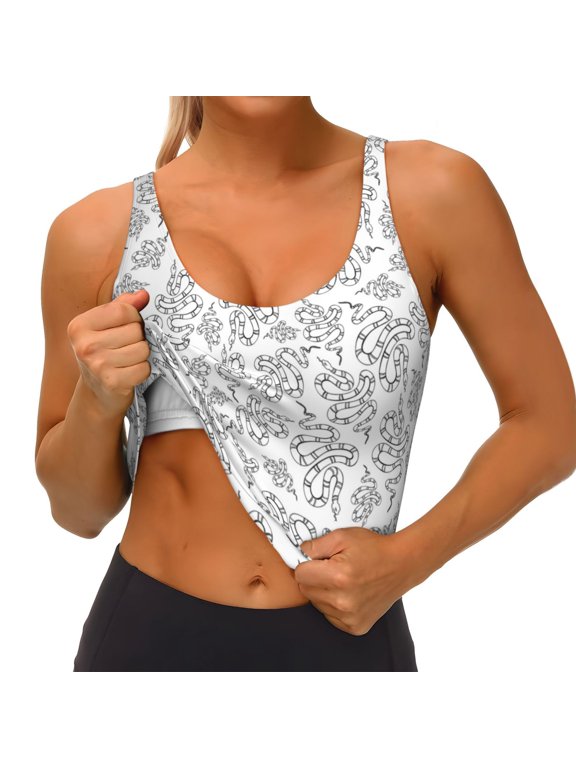Snake Print Womens' Sports Bras Scoop Neck Sports Vest- Padded U Back Seamless High Impact Support