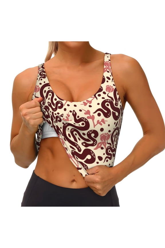 Snake Print Womens' Sports Bras Scoop Neck Sports Vest- Padded U Back Seamless High Impact Support