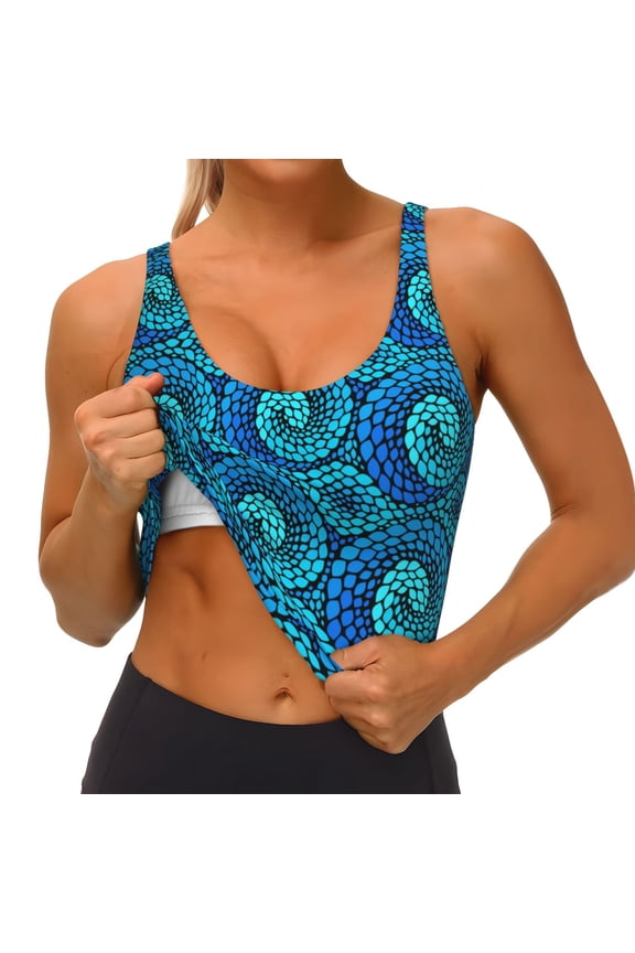 Snake Print Womens' Sports Bras Scoop Neck Sports Vest- Padded U Back Seamless High Impact Support