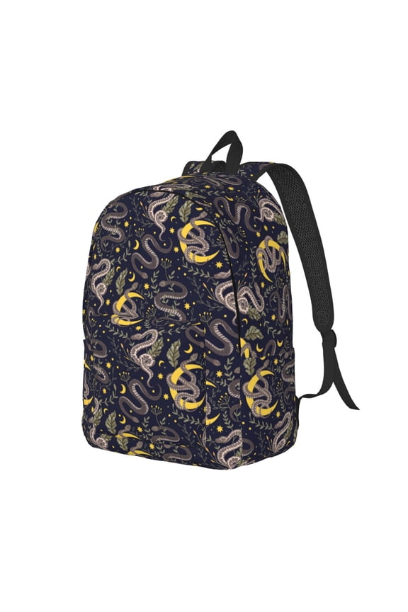 Snake Sleep Pattern Durable Canvas Backpack for Men & Women – Stylish & Lightweight – Adjustable Straps, Multiple Pockets – Fits 15-17 Inch LaptopsSmall