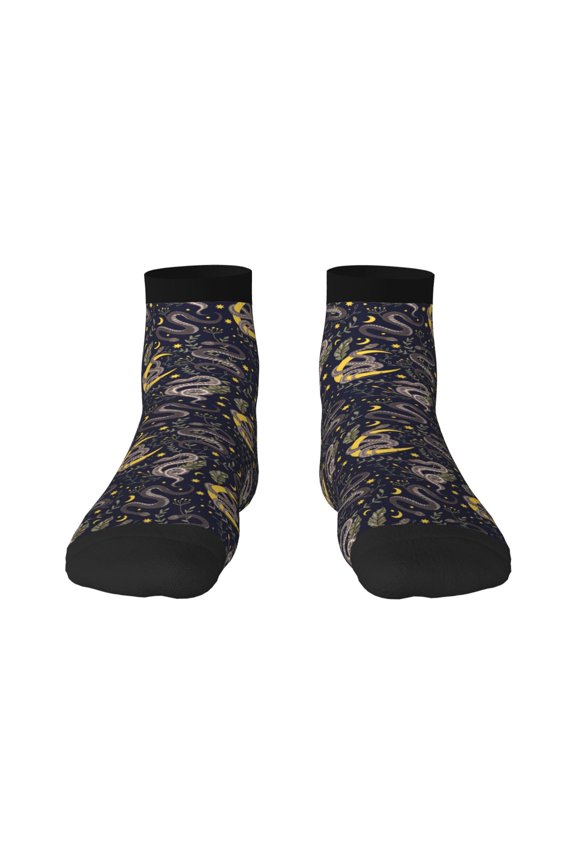 Snake Sleep Pattern Quarter Crew Socks,Toe Seamed Ankle Socks,Cotton Cushioned Breathable Athletic Crew Sports Socks