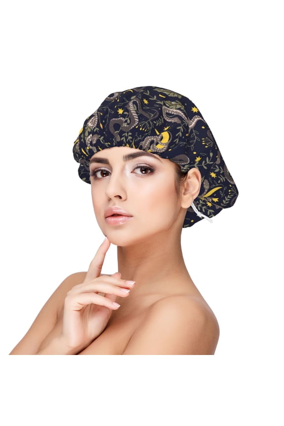 Snake Sleep Pattern Silk Satin Hair Bonnet for Sleeping, Adjustable Sleep Cap Turban for Women , Curly Straight Hair Long Large Braid